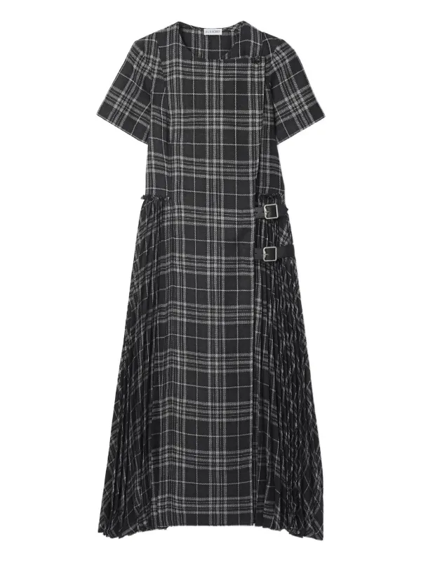 Burberry Check Buckle Pleated Dress - Black