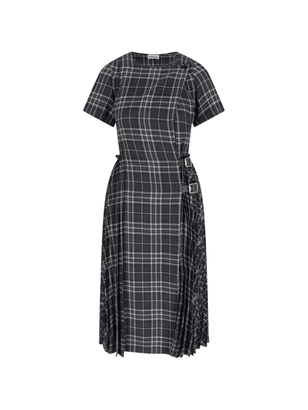 Burberry Check jurk met plooien en gesp Zwart