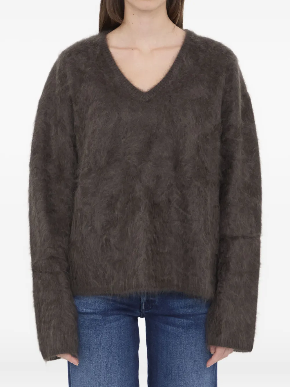 Lisa Yang Margareta Brushed V-neck Sweater In Brown