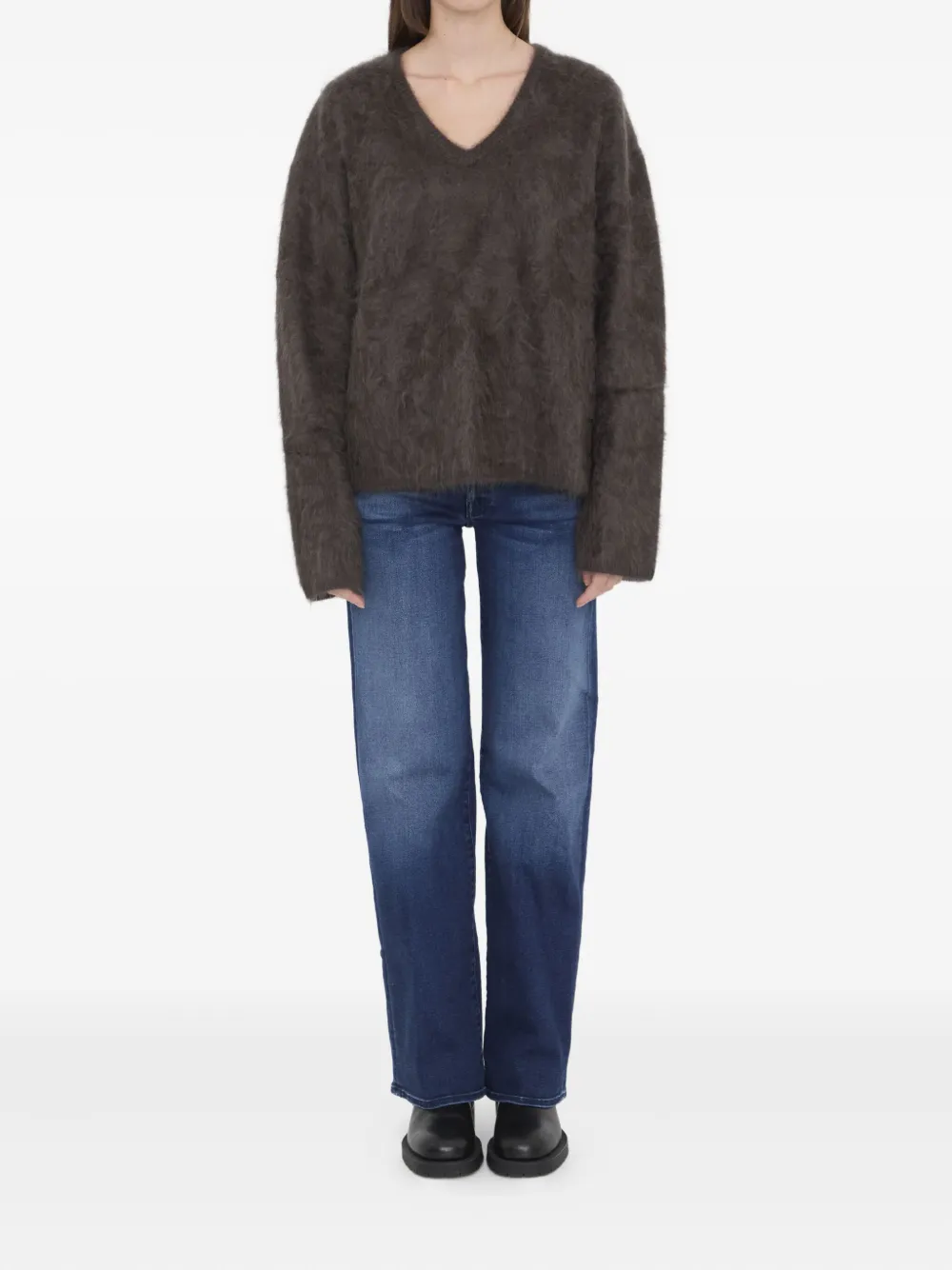 Lisa Yang Margareta Brushed V-neck Sweater In Brown