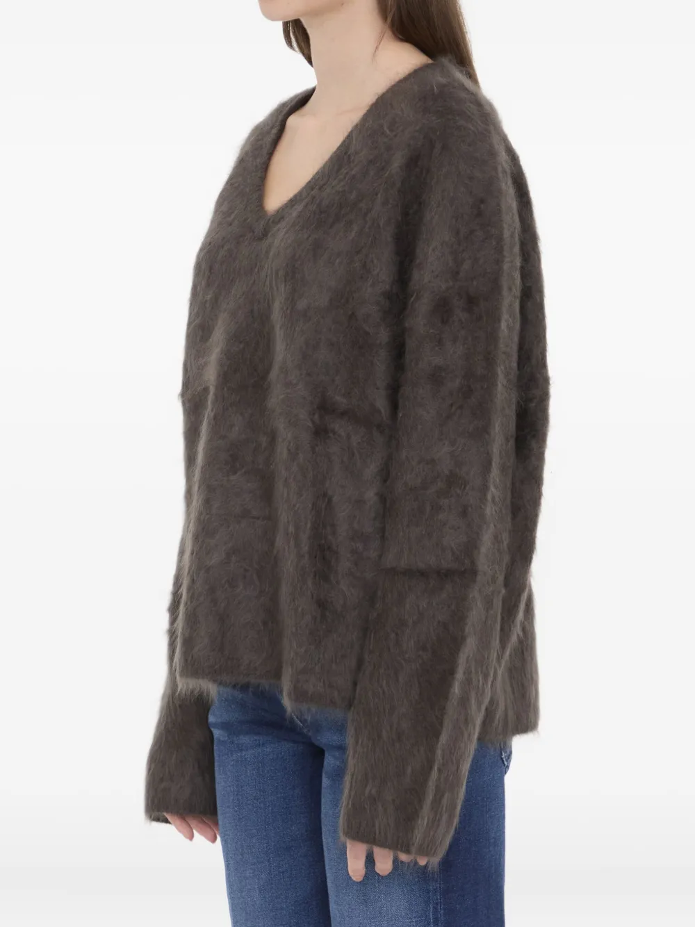 Lisa Yang Margareta Brushed V-neck Sweater In Brown