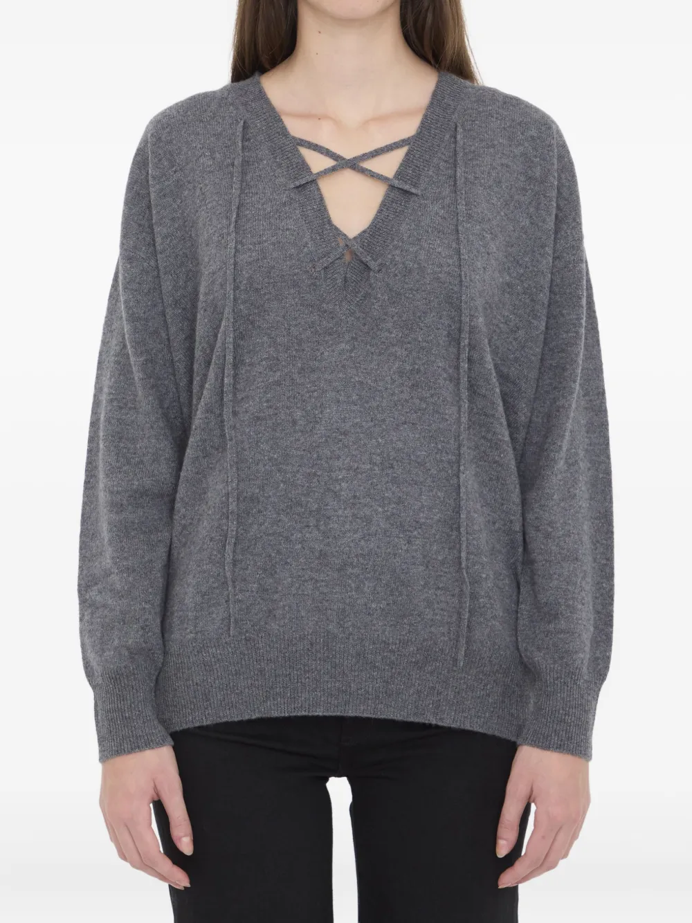 Lisa Yang Gerippter Erna Pullover mit Schleifenkragen | Grau | Image 1