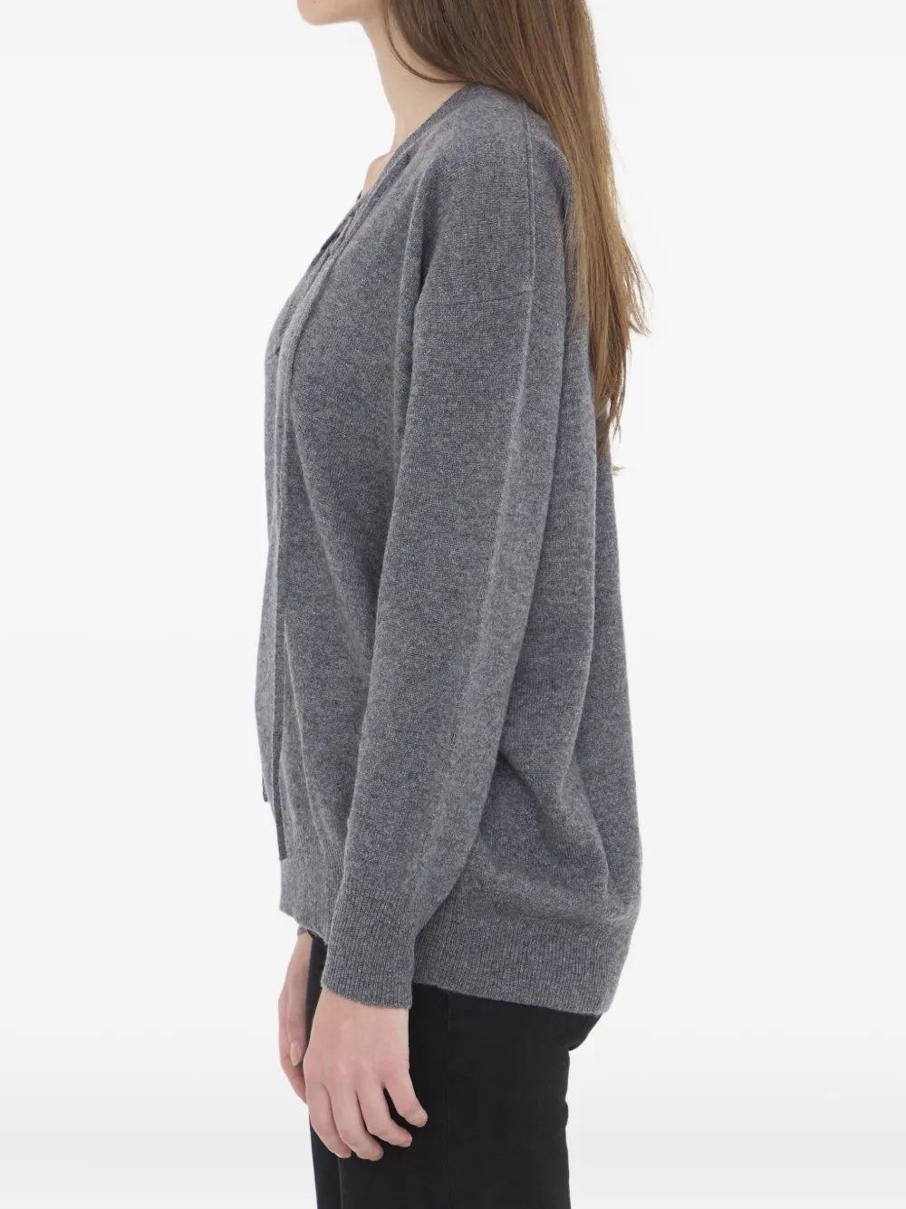 Lisa Yang Erna geribbelde trui met gestrikte hals Grijs