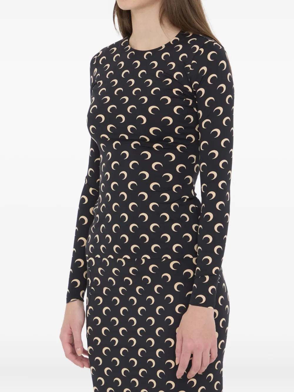 Marine Serre Crescent Moon-print Long-sleeve Top In Black