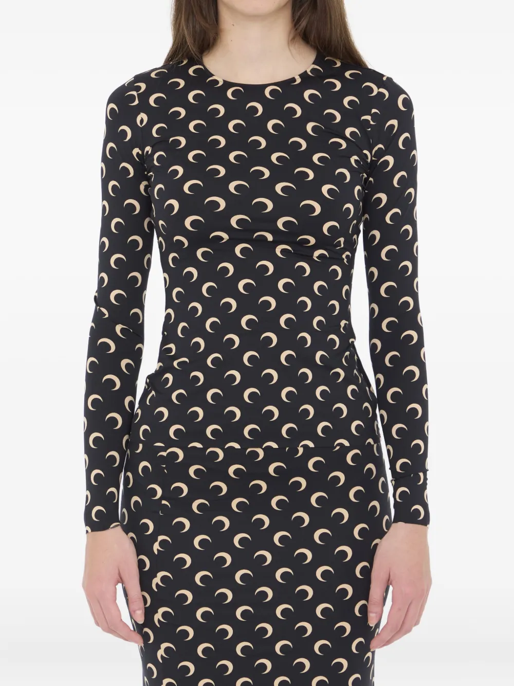 Marine Serre Crescent Moon-print Long-sleeve Top In Black