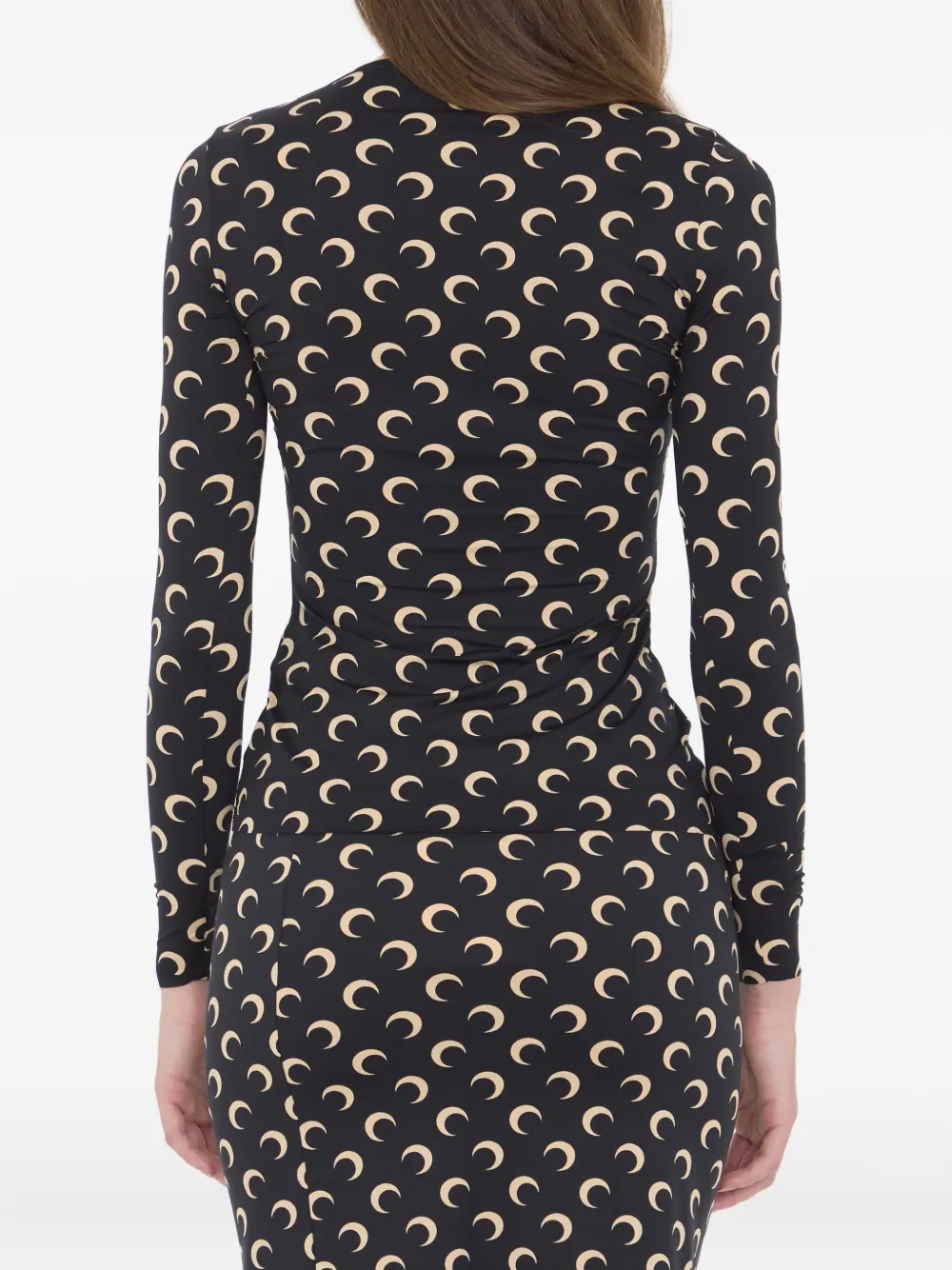 Marine Serre Crescent Moon-print Long-sleeve Top In Black