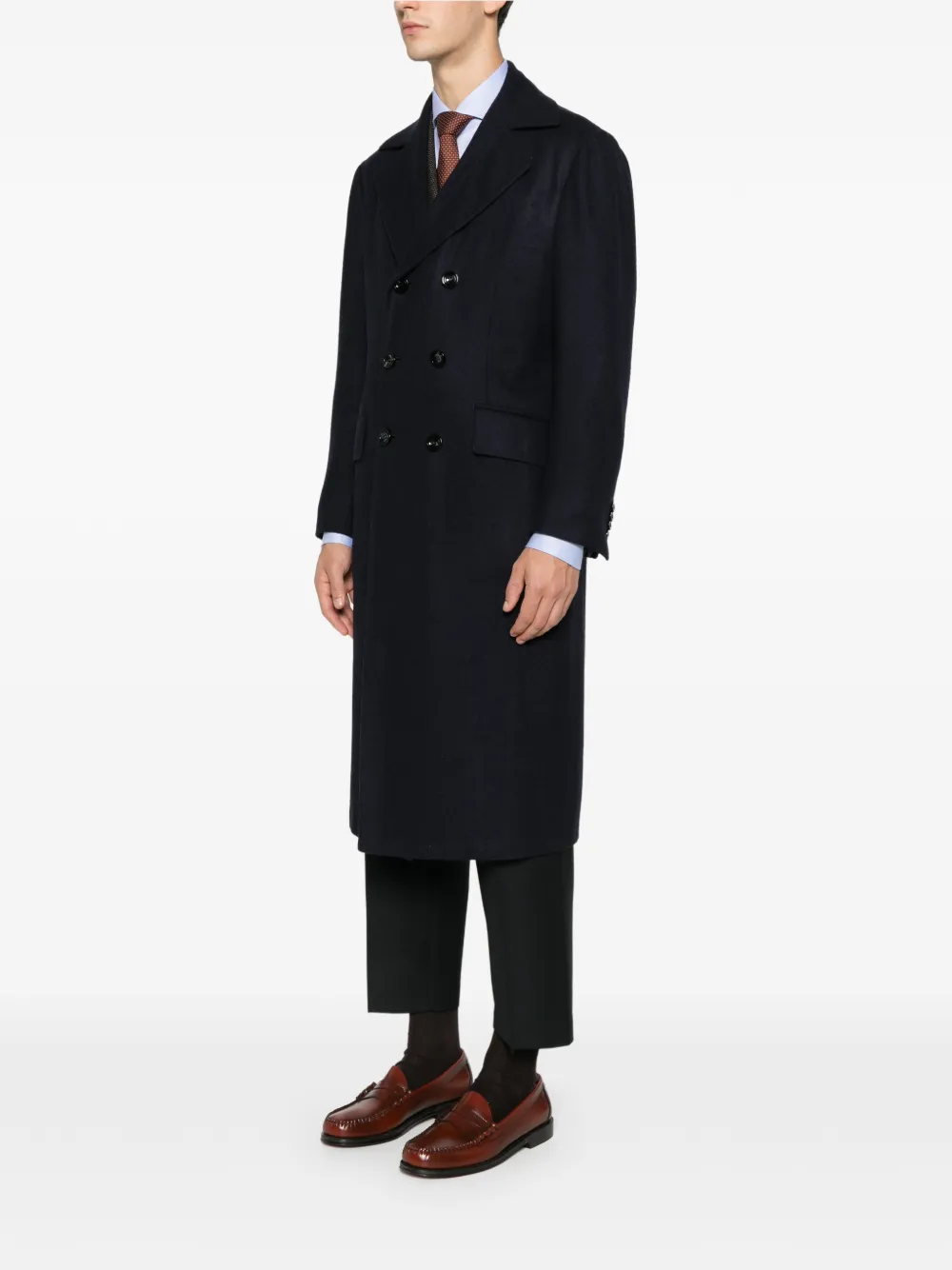 Kiton double-breasted cashmere coat Blauw