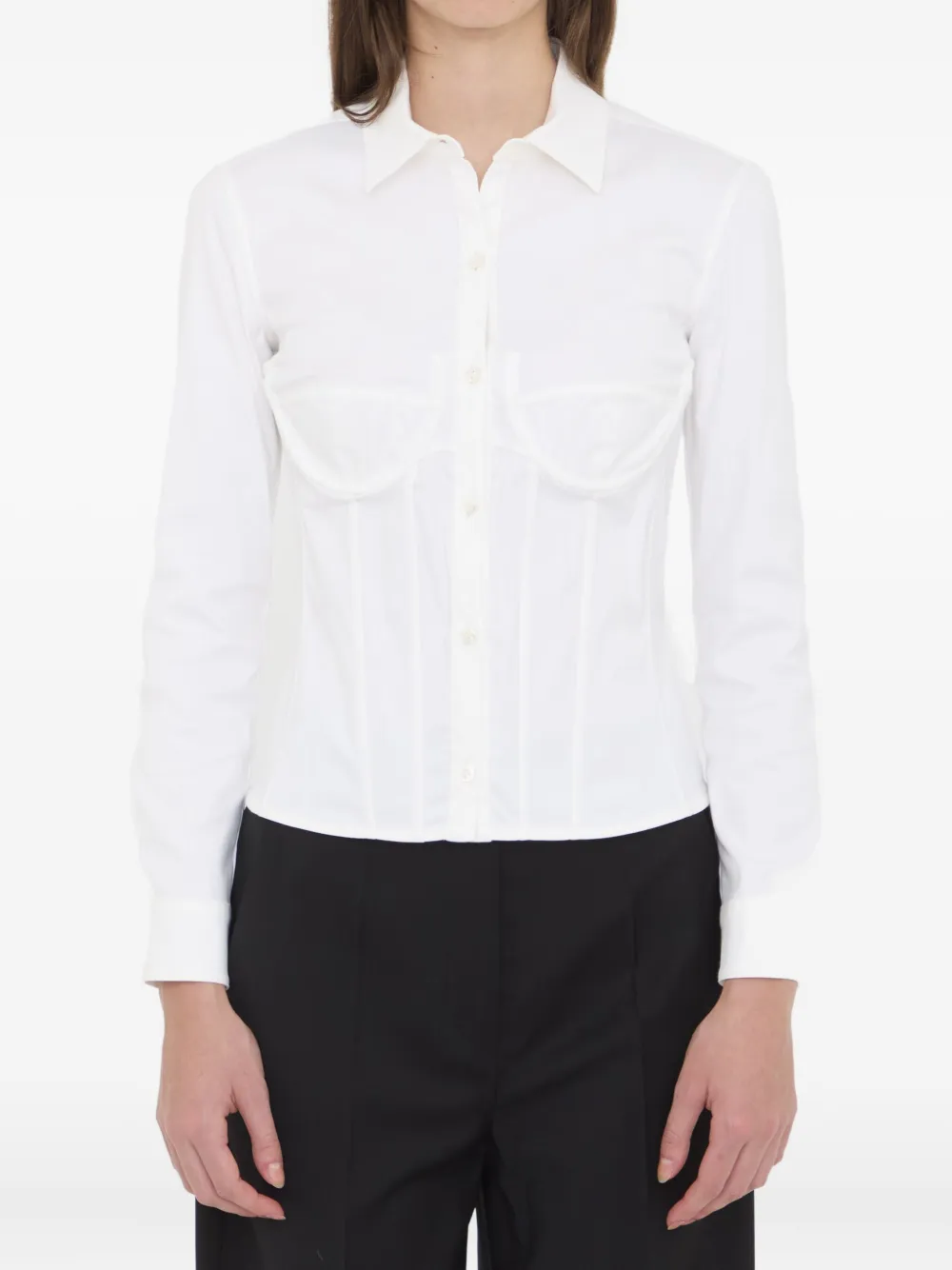 Balenciaga Corseted Stretch Poplin Button-up Shirt In White