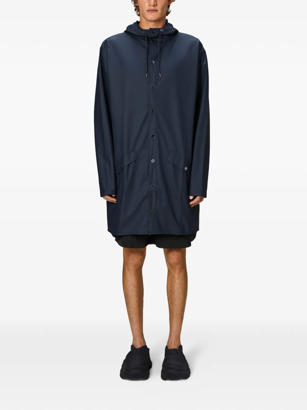 Rains Jas met capuchon en drukknoop Blauw