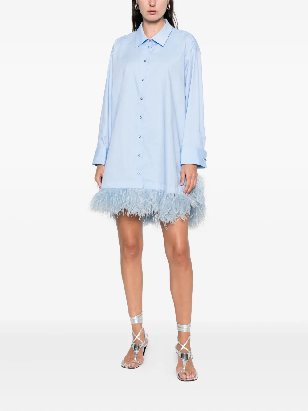 Marques'Almeida Jurk met veren afwerking - Blauw