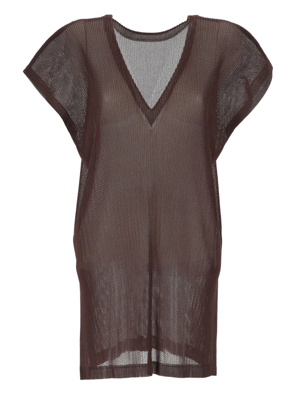 Pleats Please Issey Miyake Vネック ドレス - ブラウン