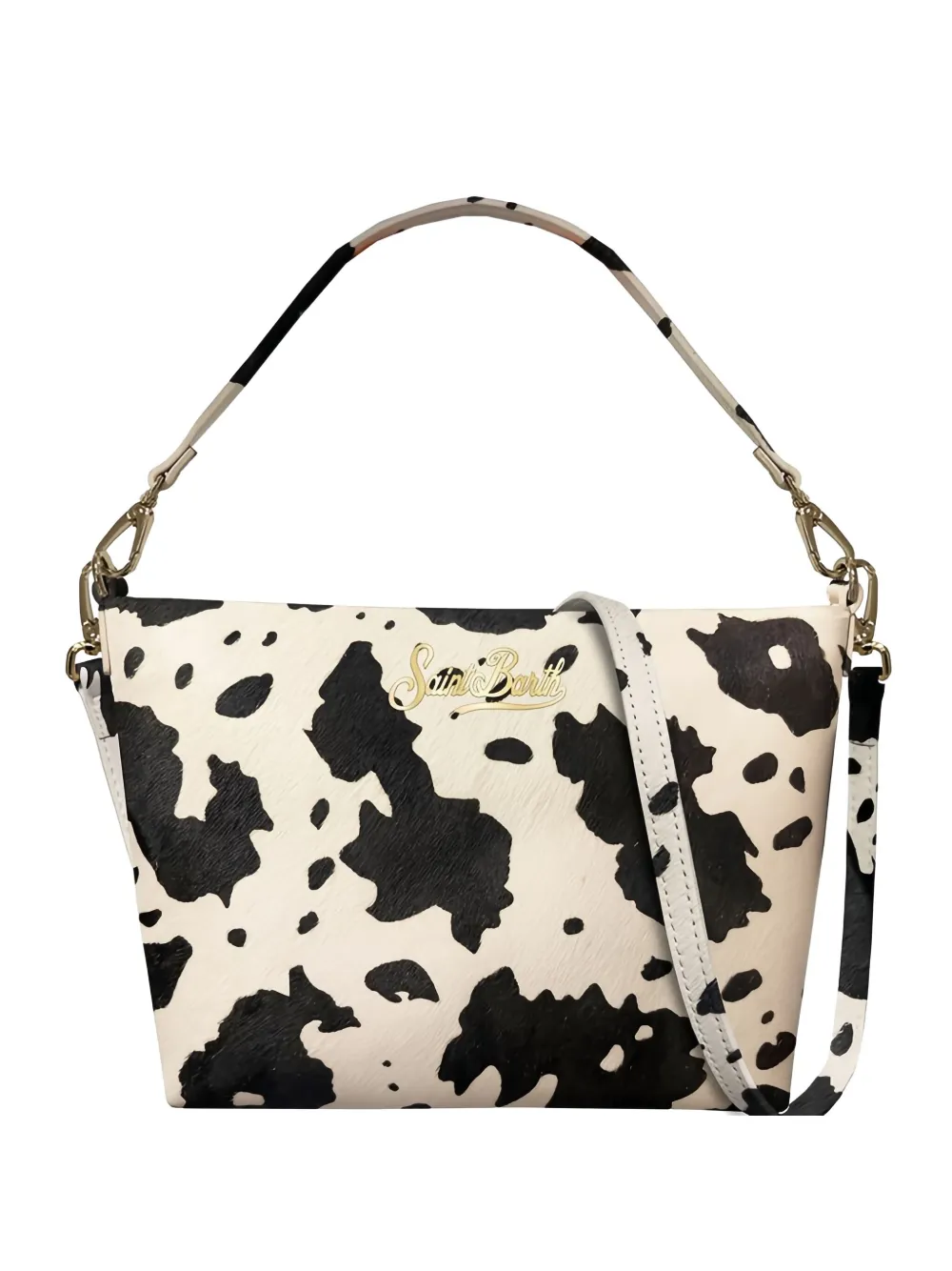 Mc2 Saint Barth Aline Soulder Cow Print Logo Shoulder Bag In White