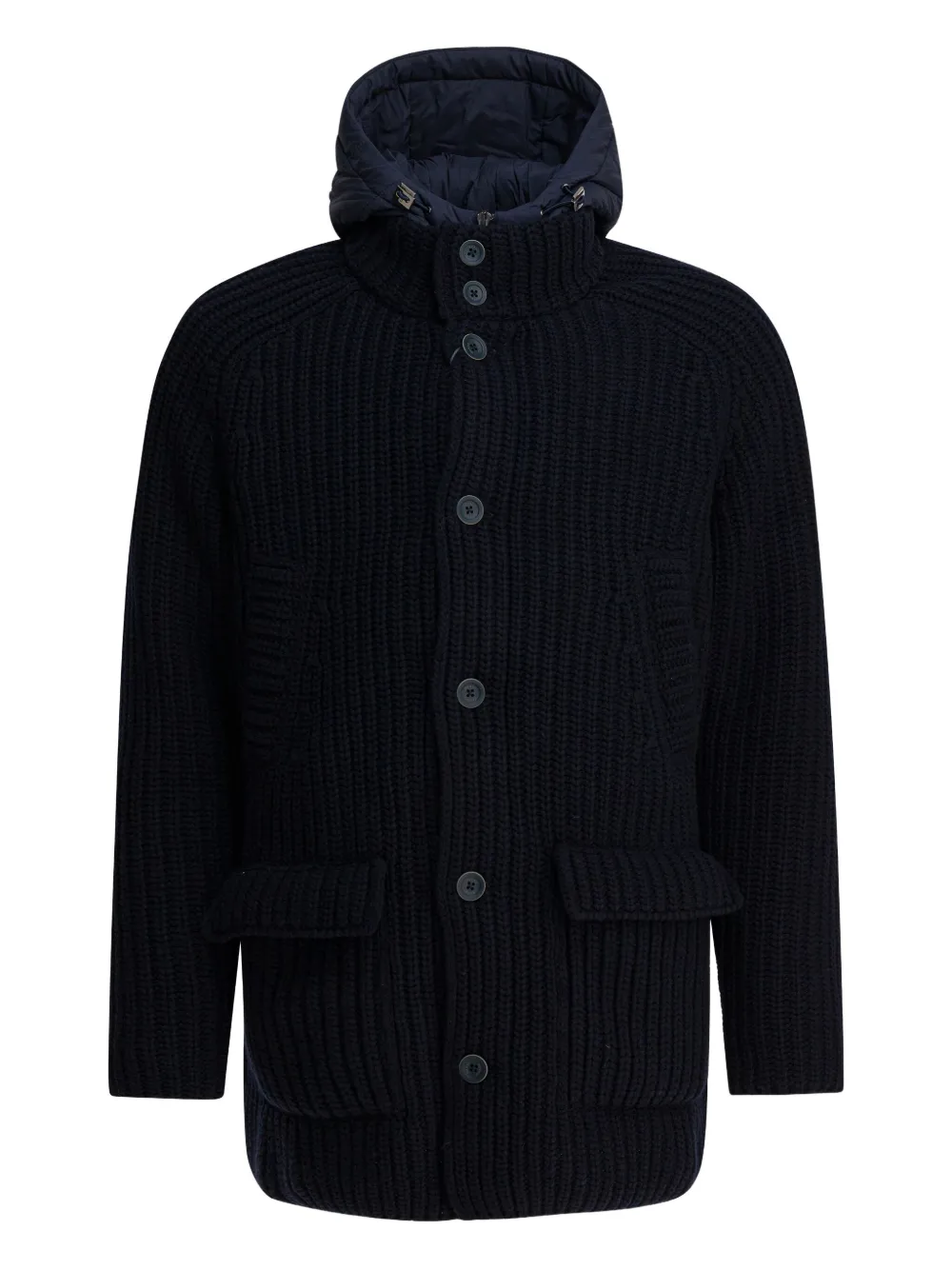 Herno Button Hooded Coat In Blue