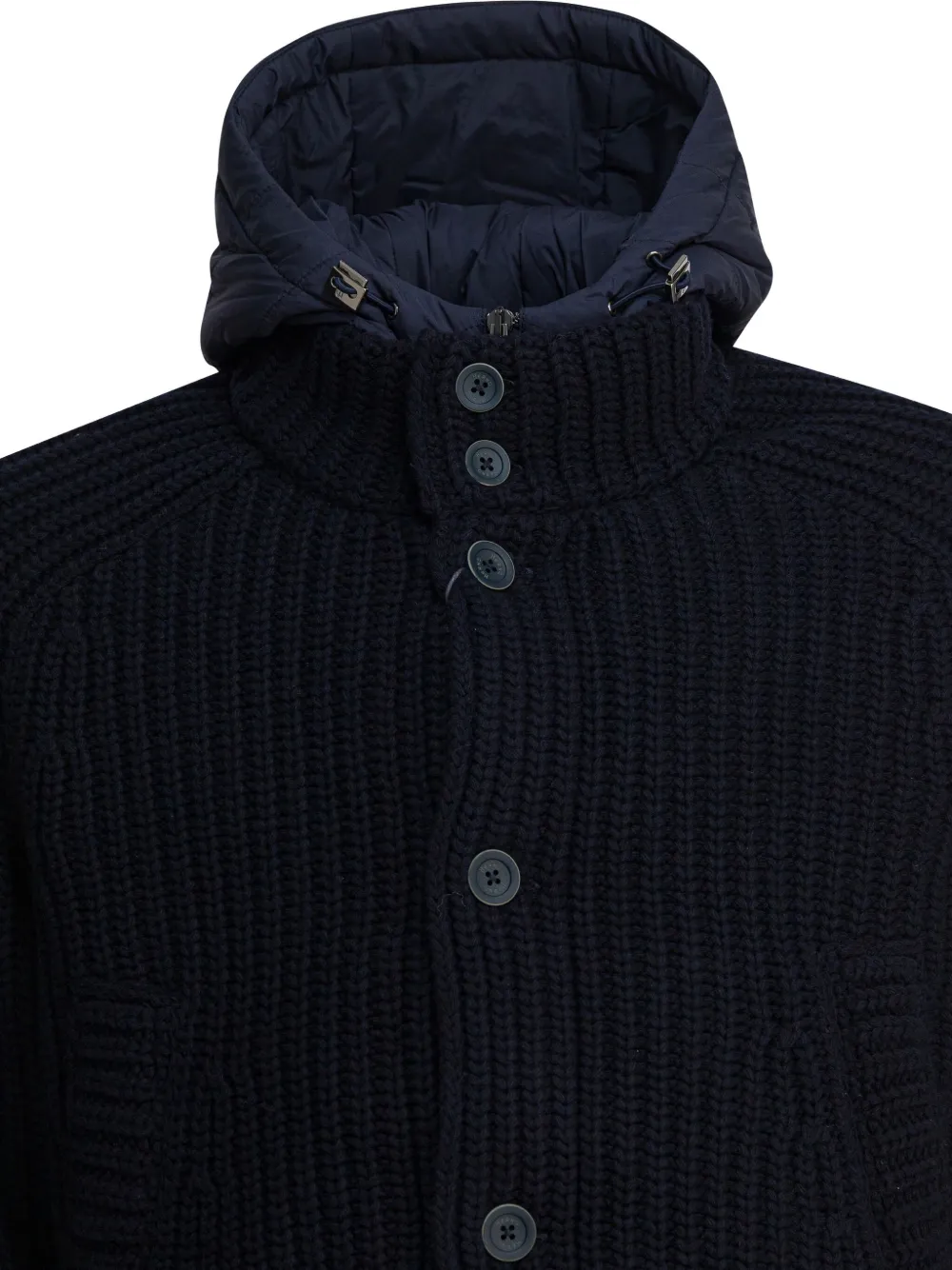 Herno Button Hooded Coat In Blue