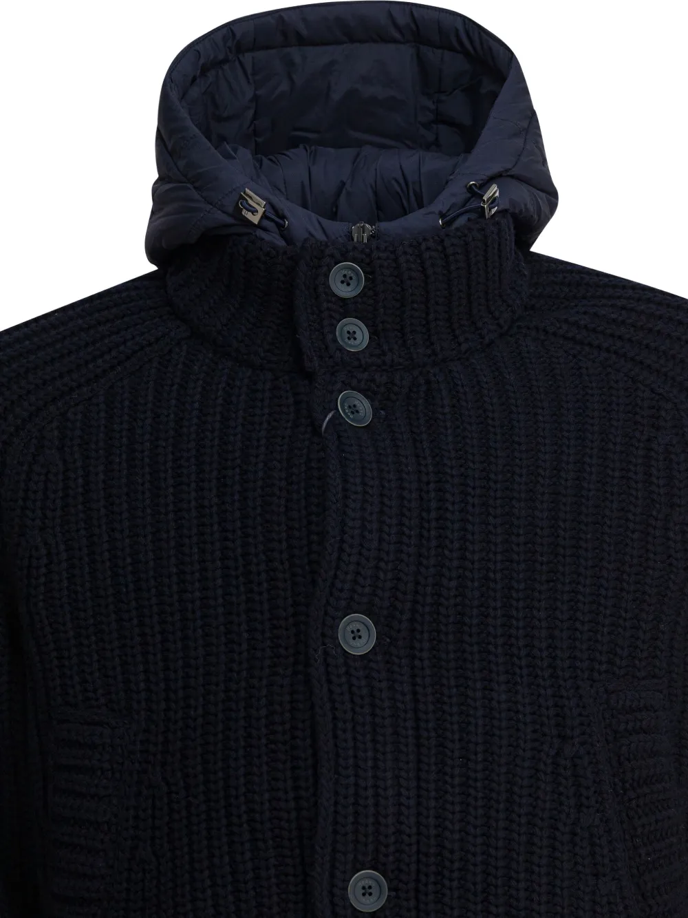 Herno Button Hooded Coat In Blue