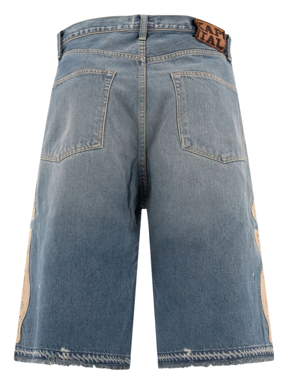 KAPITAL Denim shorts met franje en gehaakte applicatie - Blauw