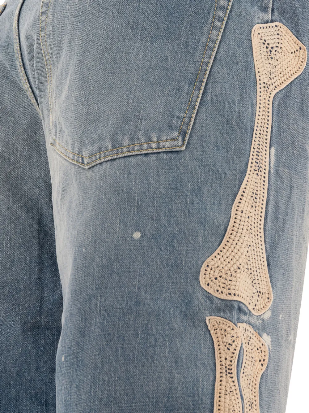 KAPITAL Denim shorts met franje en gehaakte applicatie Blauw