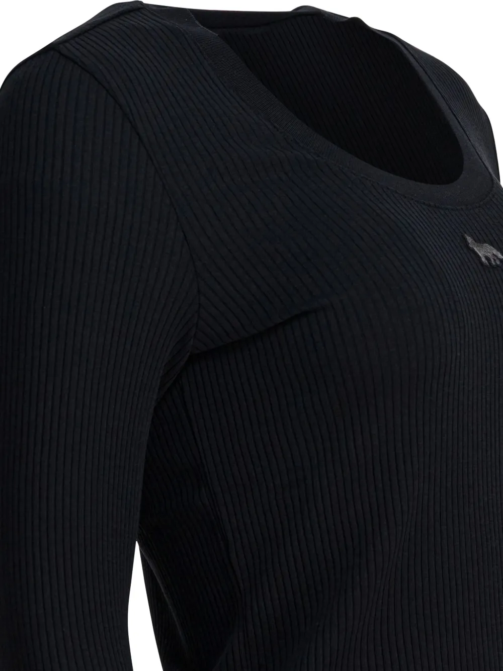 Maison Kitsuné Geribbeld T-shirt met geborduurde vos Zwart