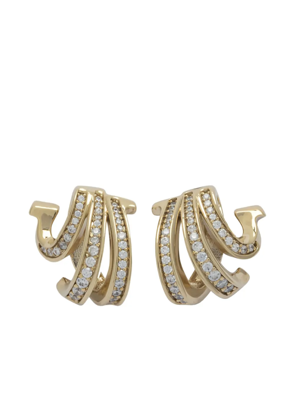 Ferragamo Curved Gemstone Embellished Gancini Earrings In Gold