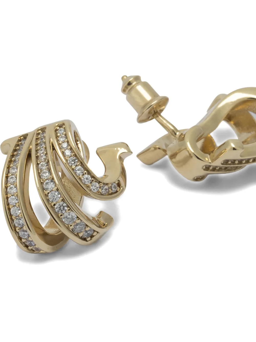 Ferragamo Curved Gemstone Embellished Gancini Earrings In Gold