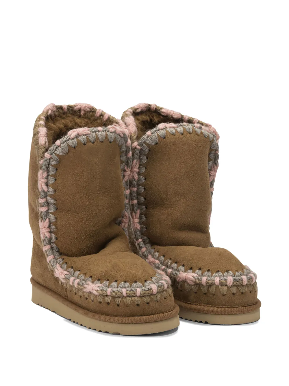 Mou Beige Sheep Wool Ankle Boots In Brown