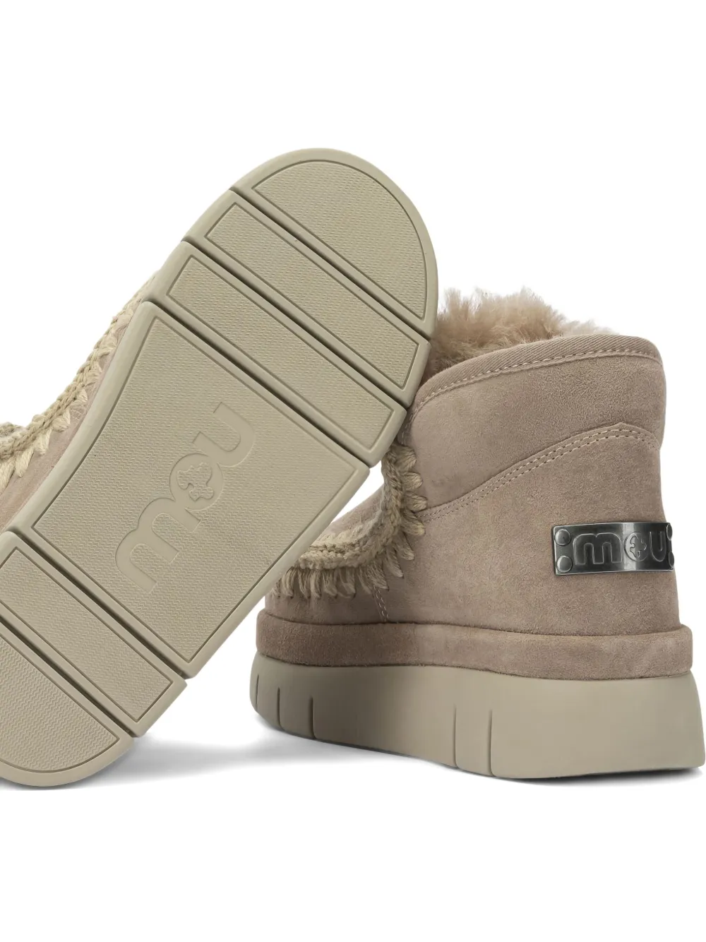 Mou Beige Sheepskin Ankle Boots In Neutral