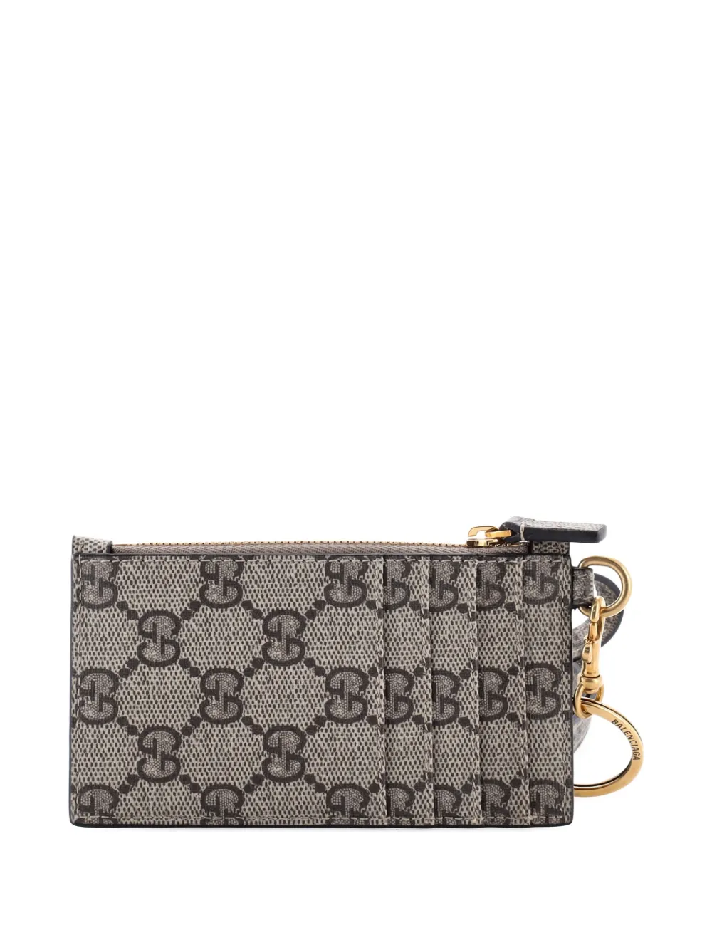 Pre-owned Gucci X Balenciaga The Hacker Project Zip Case With Strap Gg Coated Canvas Card Holder In Neutral
