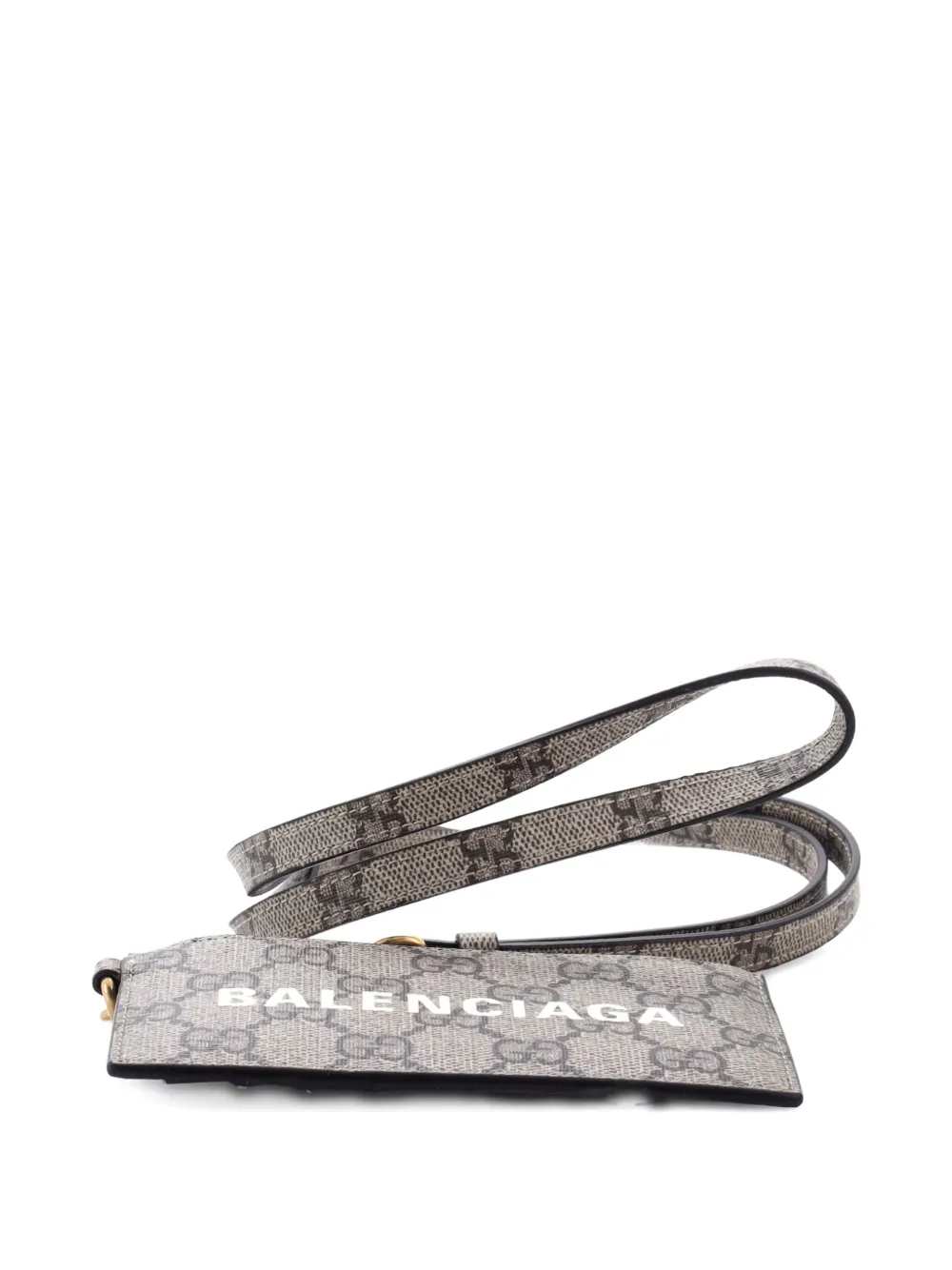 Pre-owned Gucci X Balenciaga The Hacker Project Zip Case With Strap Gg Coated Canvas Card Holder In Neutral
