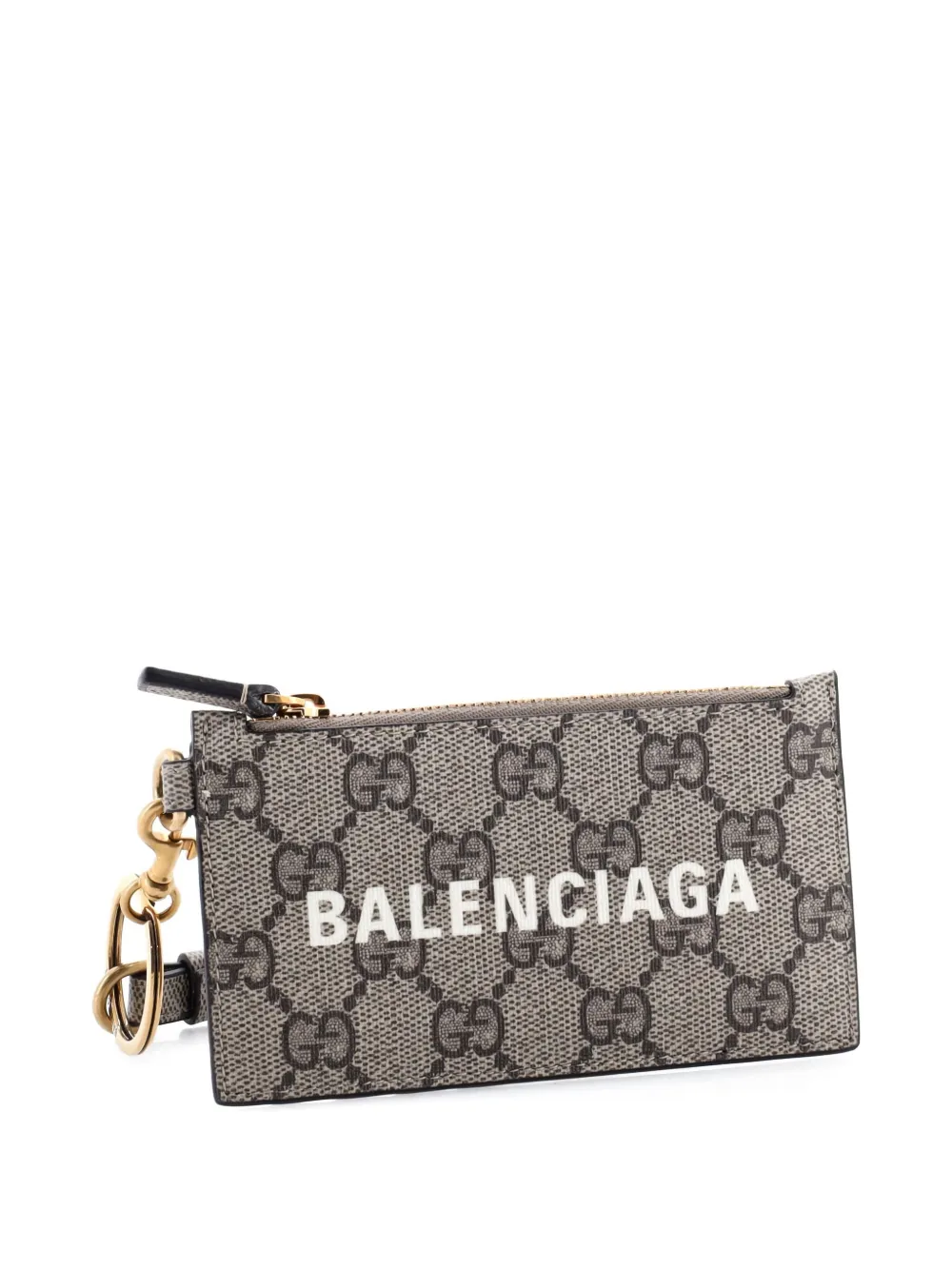 Pre-owned Gucci X Balenciaga The Hacker Project Zip Case With Strap Gg Coated Canvas Card Holder In Neutral