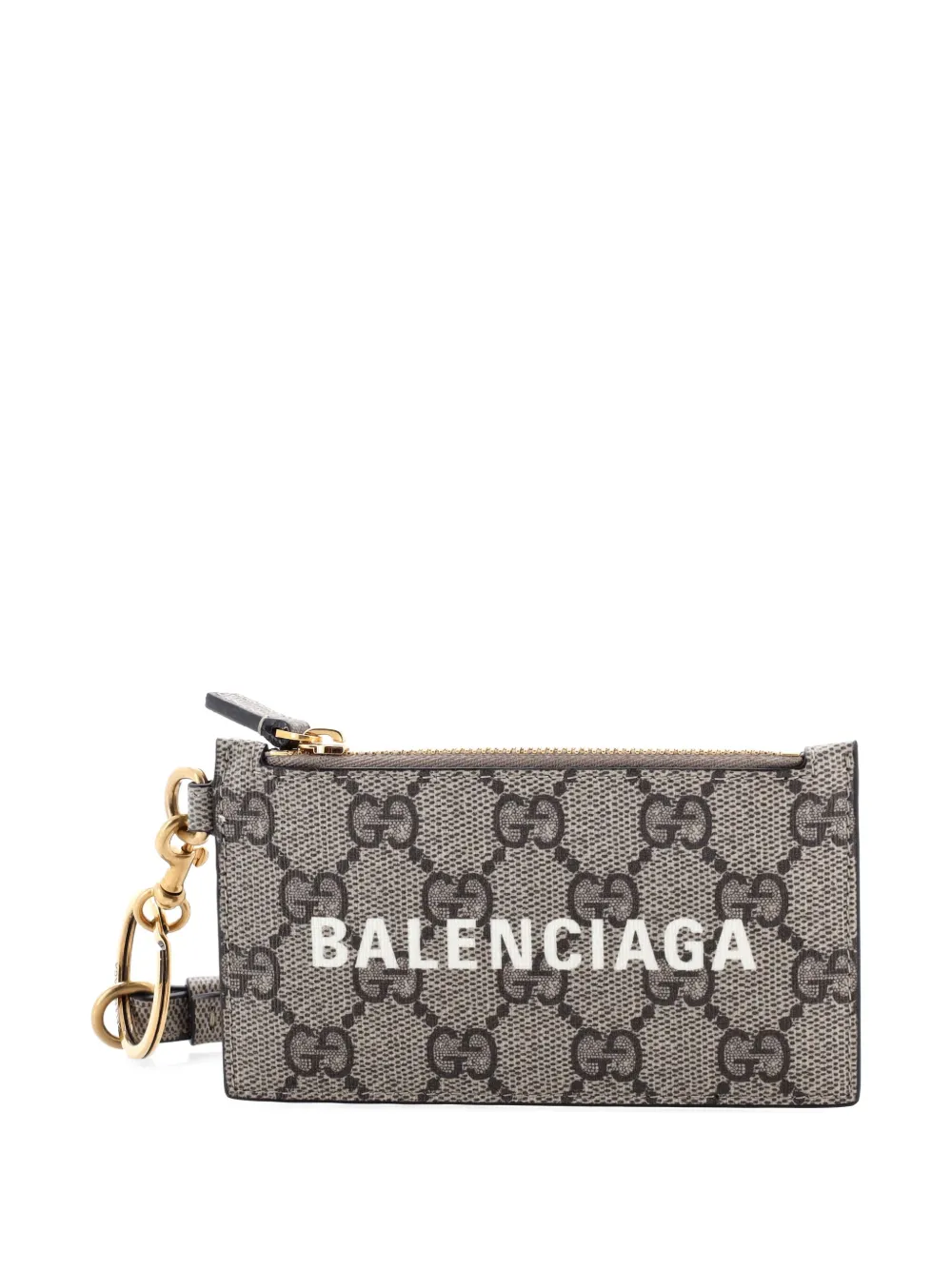 Pre-owned Gucci X Balenciaga The Hacker Project Zip Case With Strap Gg Coated Canvas Card Holder In Neutral