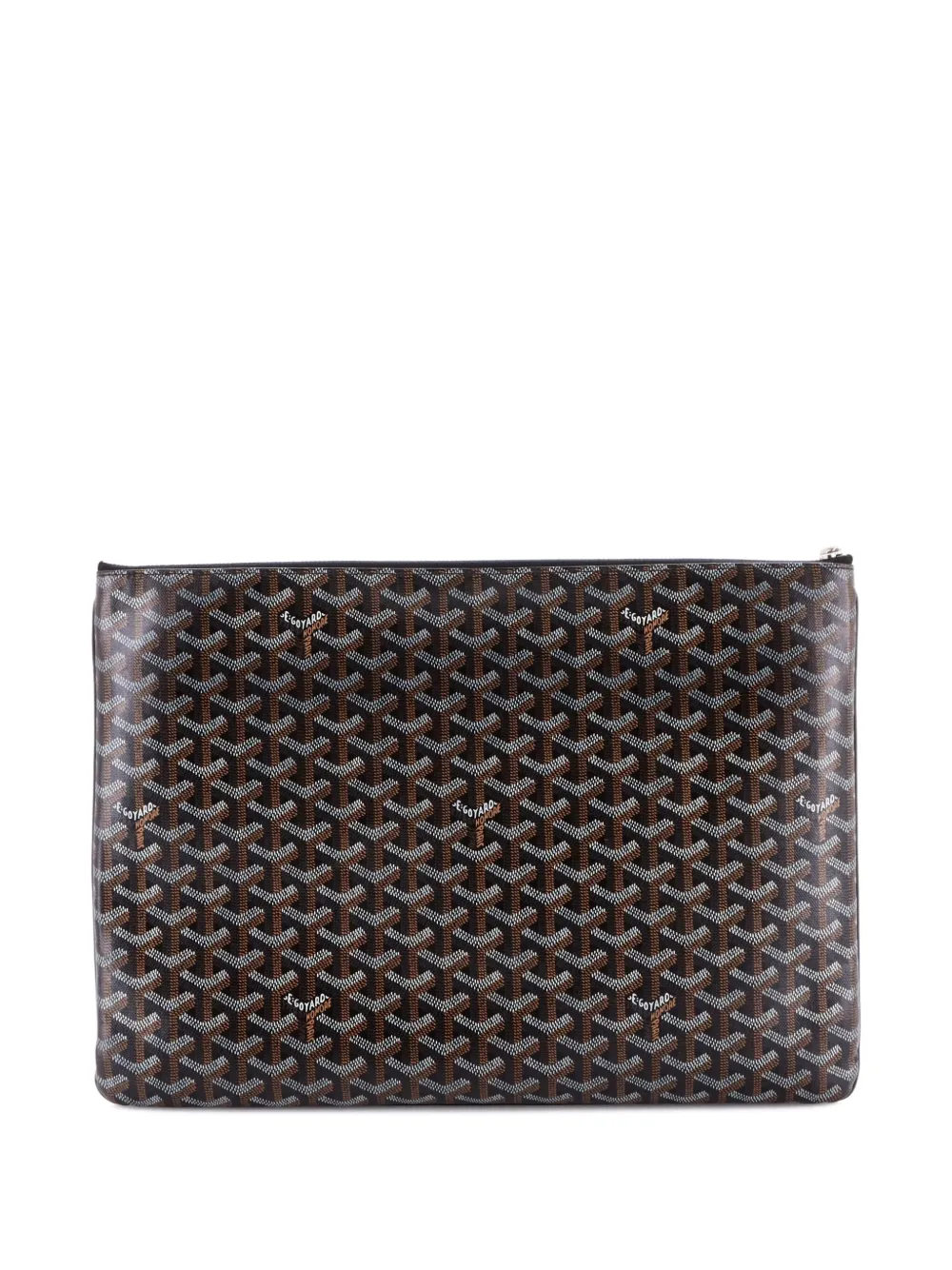 Pre-owned Goyard Senat Zip Coated Canvas Gm Pouch In Brown