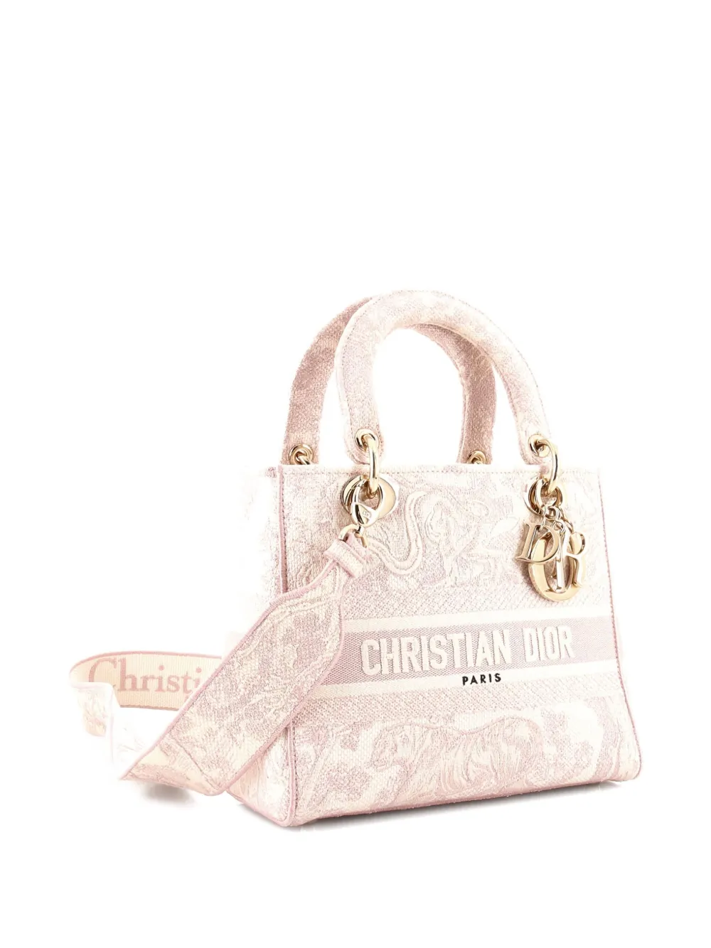 Pre-owned Dior Toile De Jouy Lady D-lite Bag Embroidered Canvas Tote Bag In Neutral