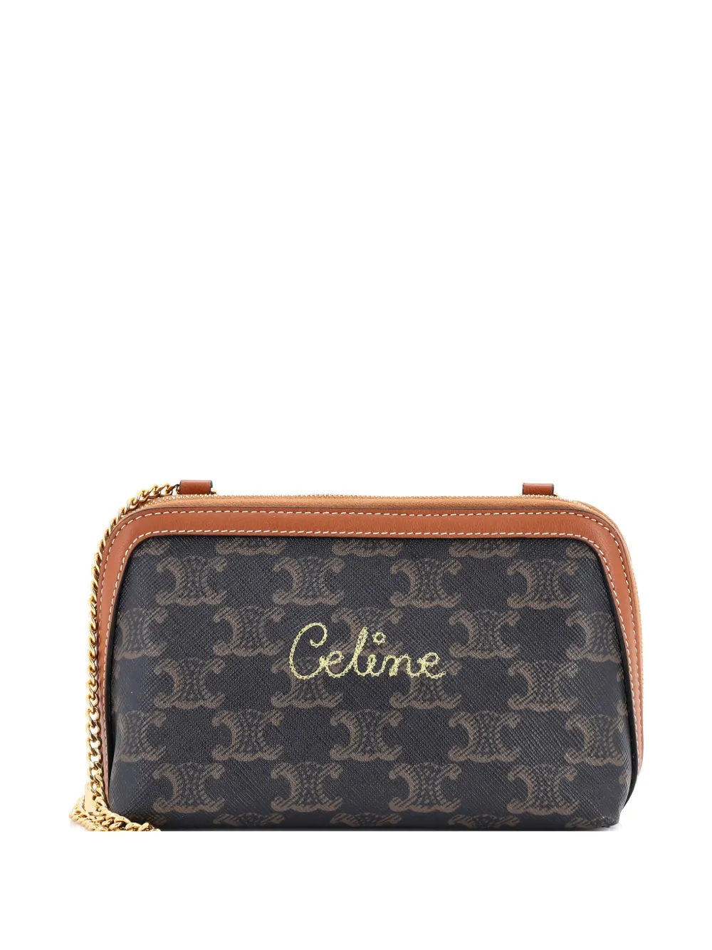 Celine Pre-Owned Zip Around Chain Clutch Embroidered Triomphe Coated Celine Pre-Owned Zip Around Chain Clutch Embroidered Triomphe Coated