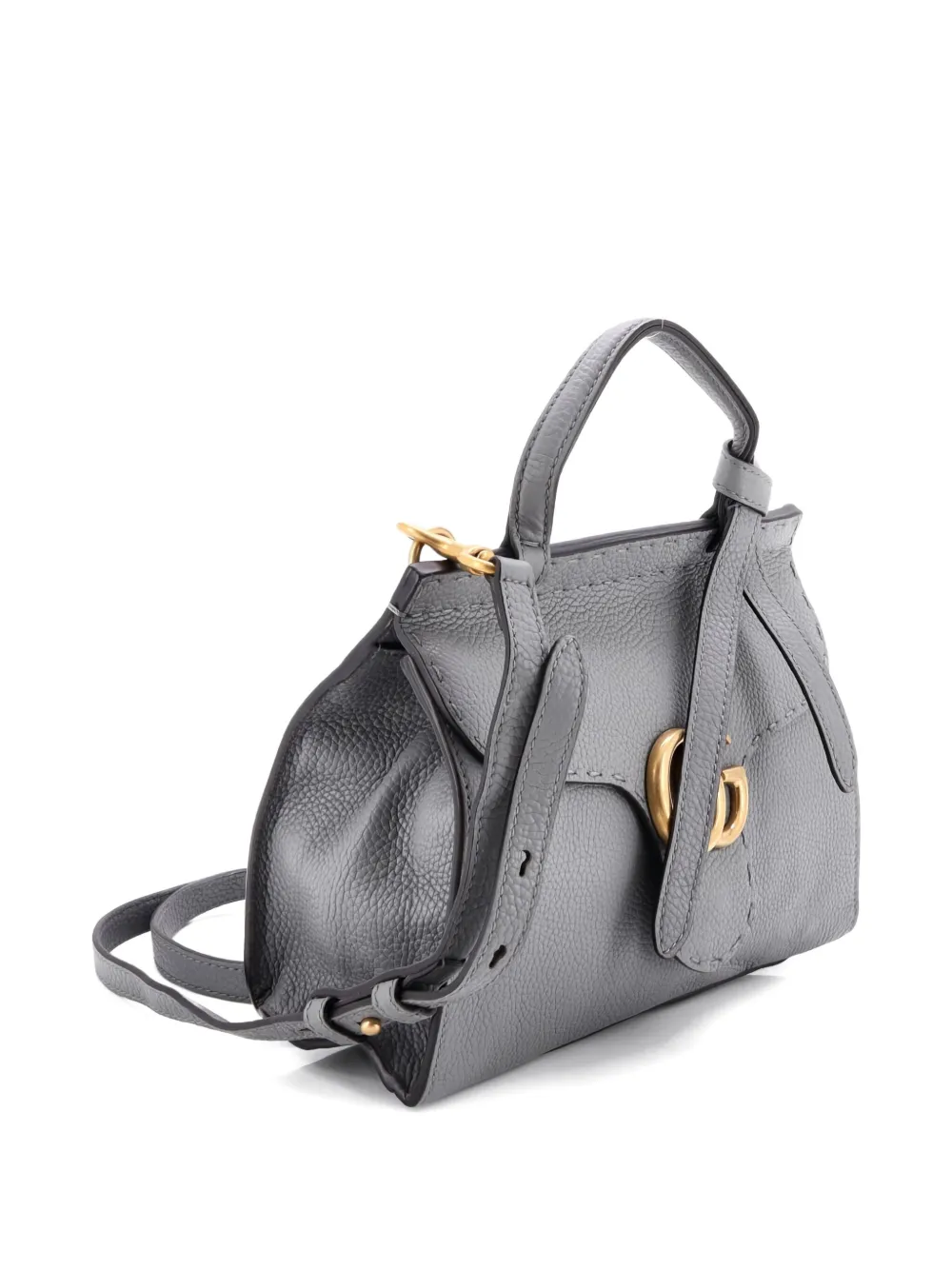 Pre-owned Gucci Gg Marmont Top Handle Bag Leather Mini Satchel In Gray