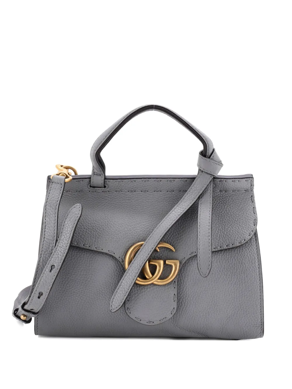Pre-owned Gucci Gg Marmont Top Handle Bag Leather Mini Satchel In Gray