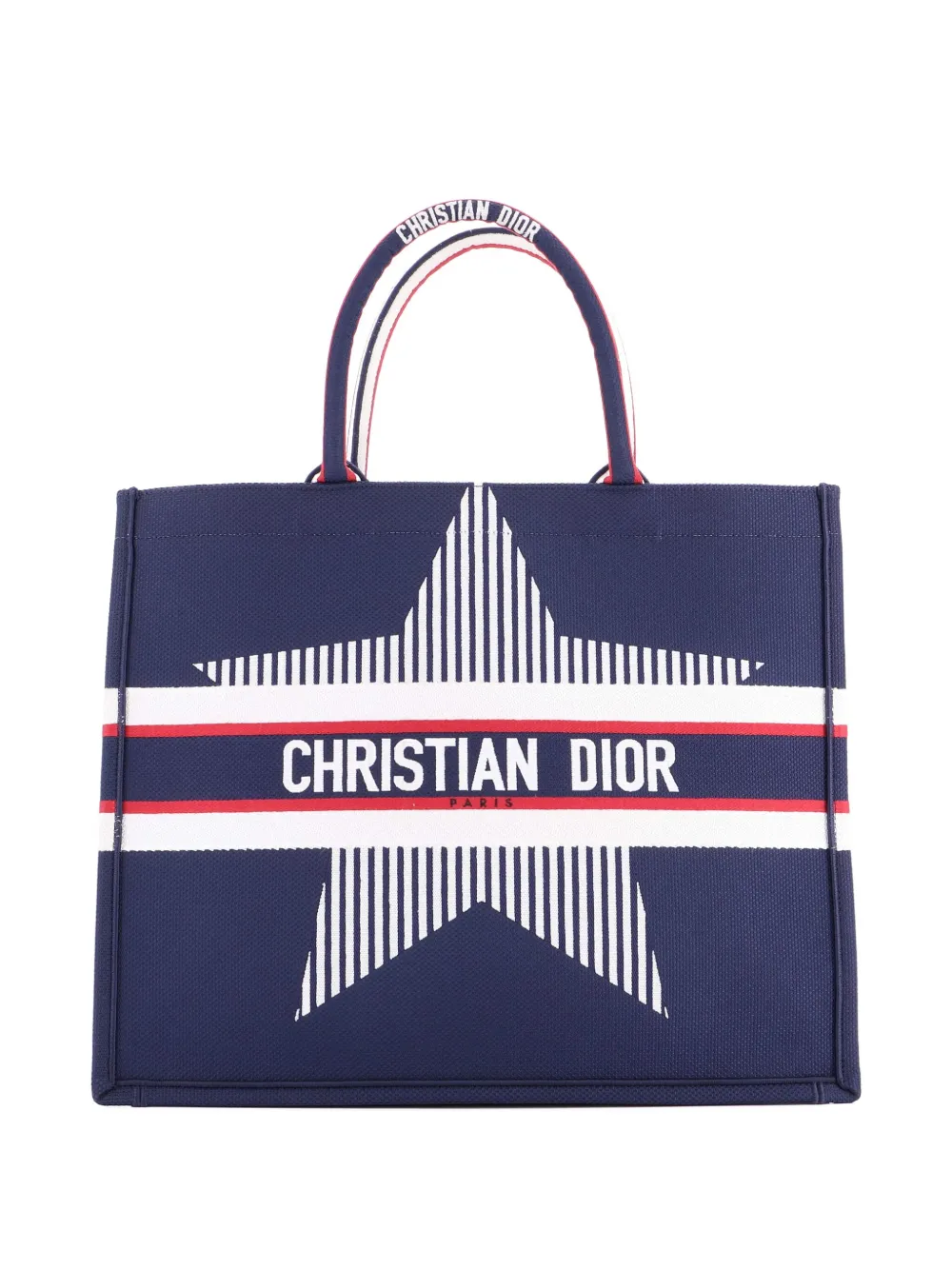 Christian Dior Pre-Owned Book Embroidered Canvas Large tote bag - ブルー Christian Dior Pre-Owned Book Embroidered Canvas Large tote bag - ブルー