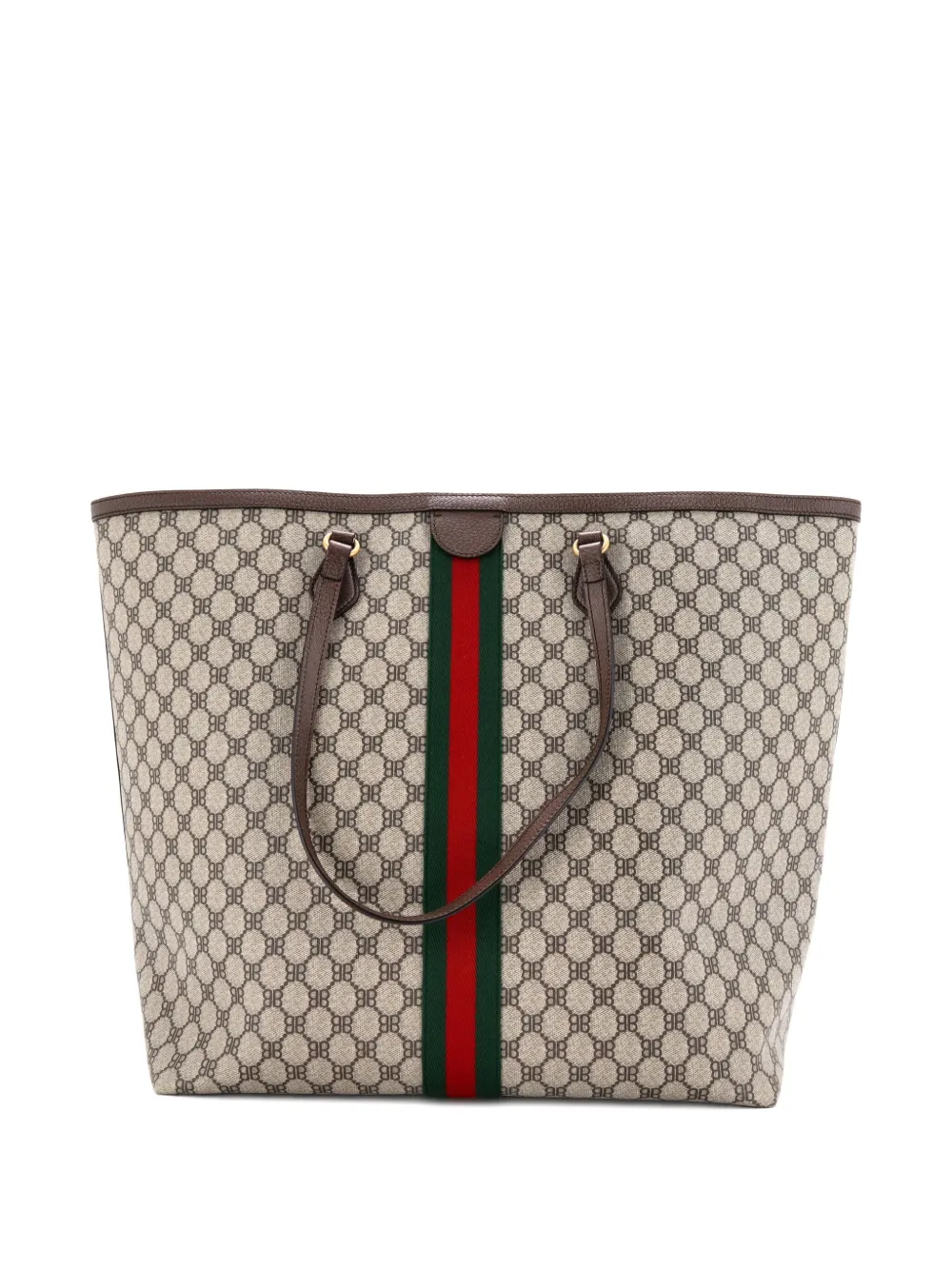 Pre-owned Balenciaga X Gucci The Hacker Project Graffiti Bb Coated Canvas Large Tote Bag In Neutral