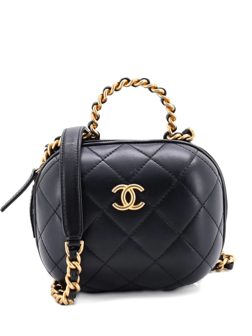 CHANEL Pre-Owned CC Bubble Top Handle Vanity Case with Chain Quilted