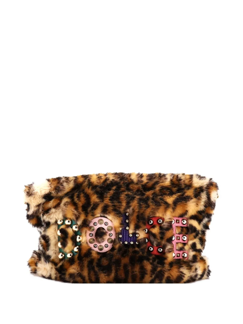 Pre-owned Dolce & Gabbana Cleo Embellished Faux Fur Crossbody Bag In Brown