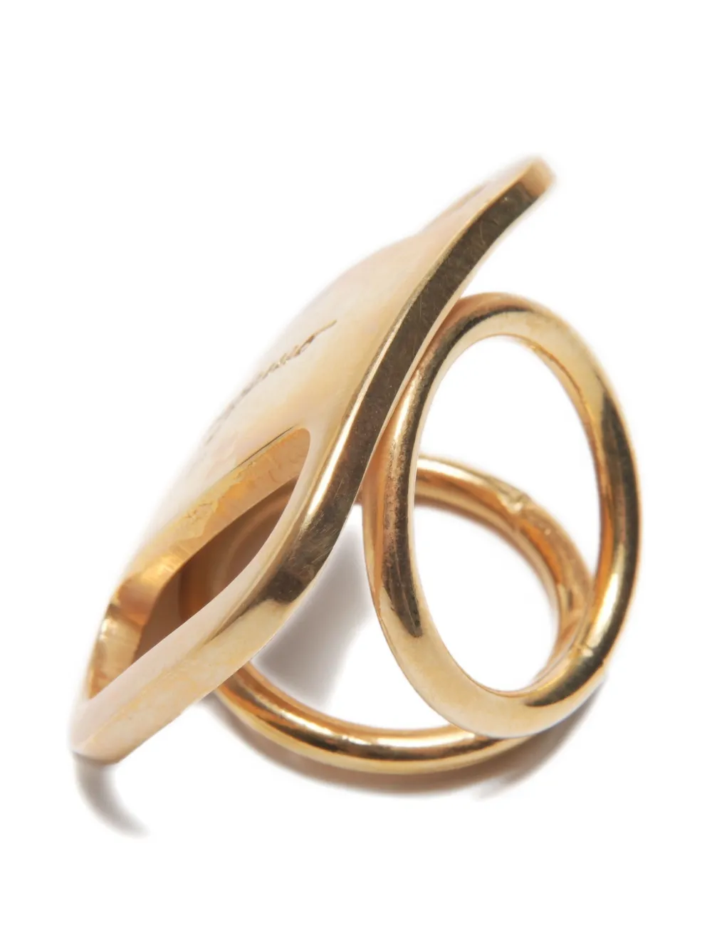Pre-owned Ferragamo 2000s Logo Scarf Ring In Gold