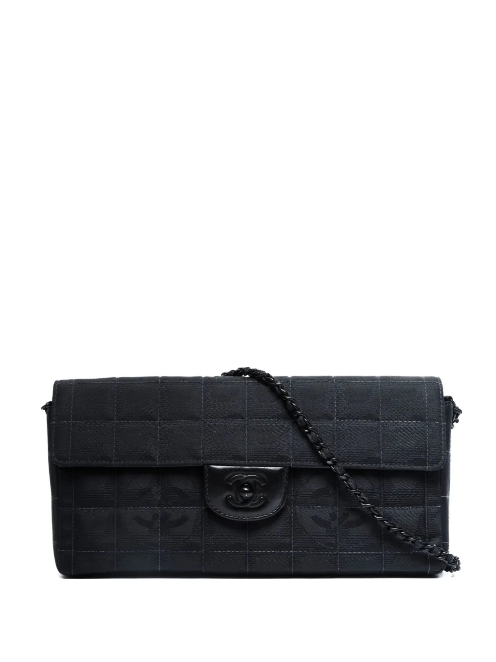 Pre-owned Chanel 2000-2002 New Travel Line Choco Bar East West Shoulder Bag In Black