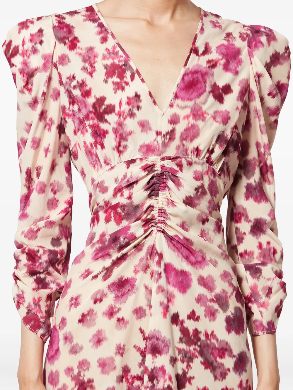 ISABEL MARANT Albini midi-jurk met bloemenprint en ruches Beige