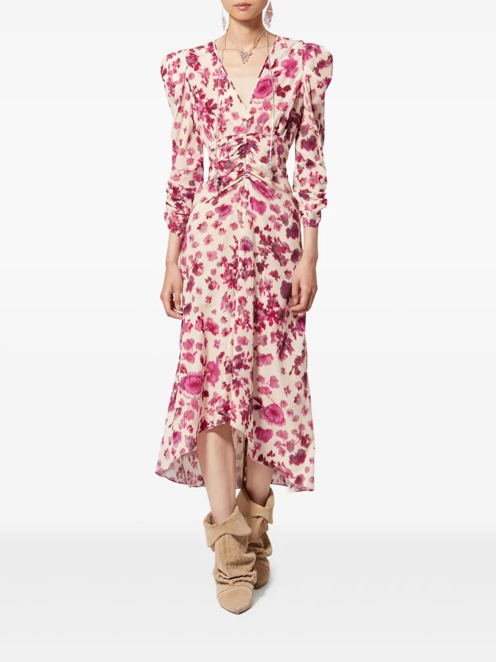 ISABEL MARANT x Albini jurk met ruches en bloemenprint - Beige