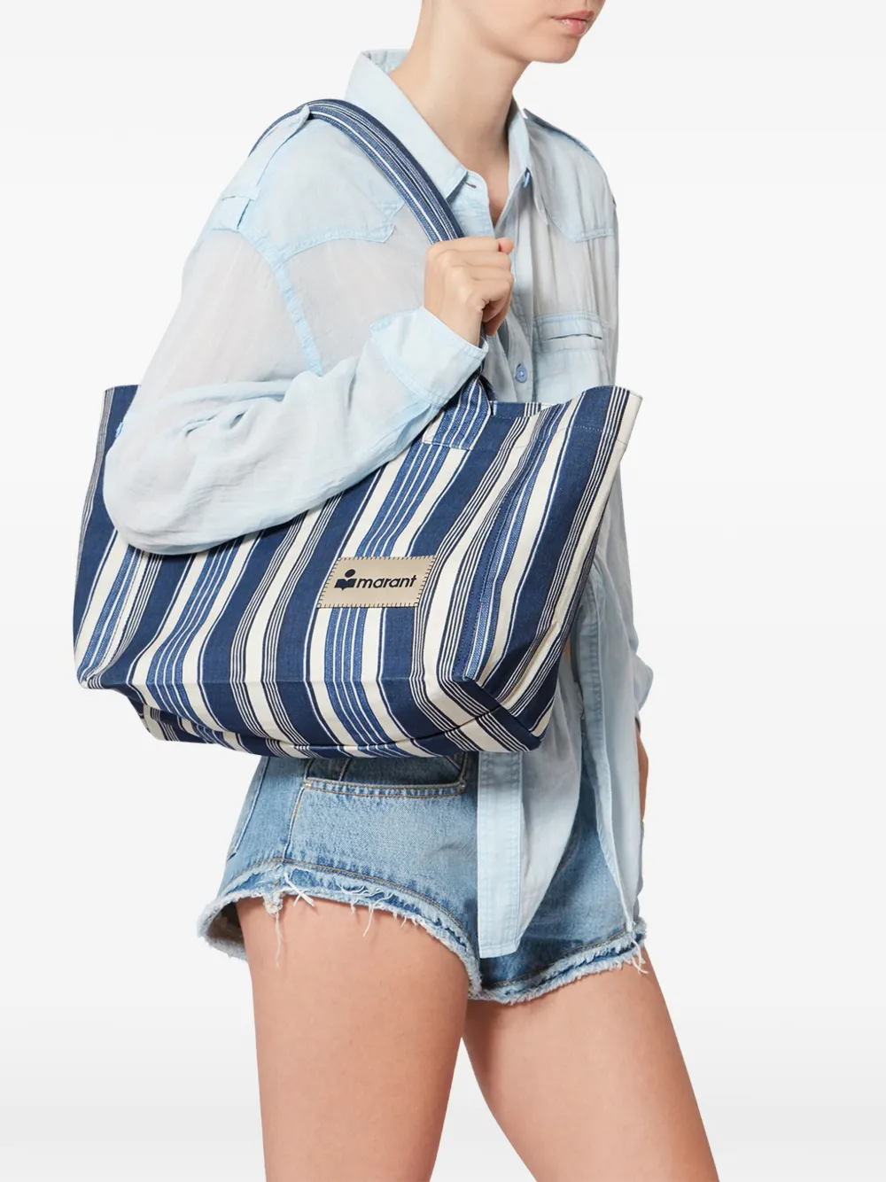ISABEL MARANT Yenky gestreepte shopper met logopatch Blauw