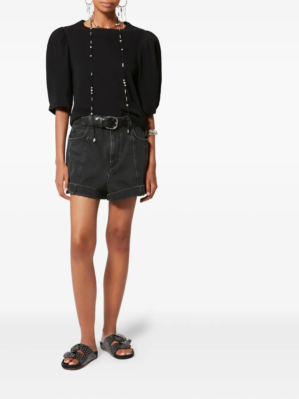 Isabel Marant Maeliss Tee Puff-sleeve T-shirt In Black