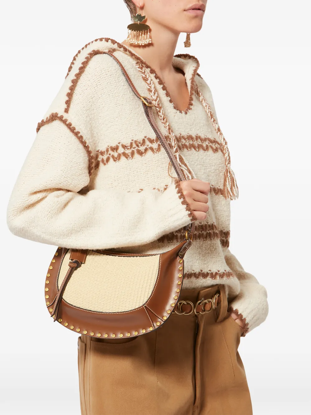 ISABEL MARANT Oskan Moon schoudertas met studs Bruin