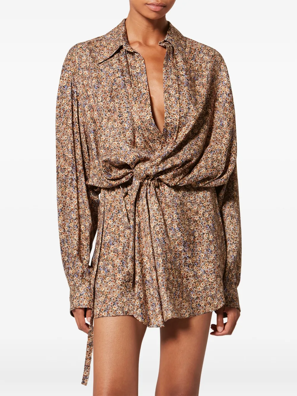 Isabel Marant Harmony Floral Tie Mini Dress In Brown
