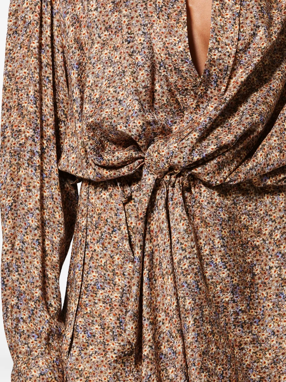 Isabel Marant Harmony Floral Tie Mini Dress In Brown