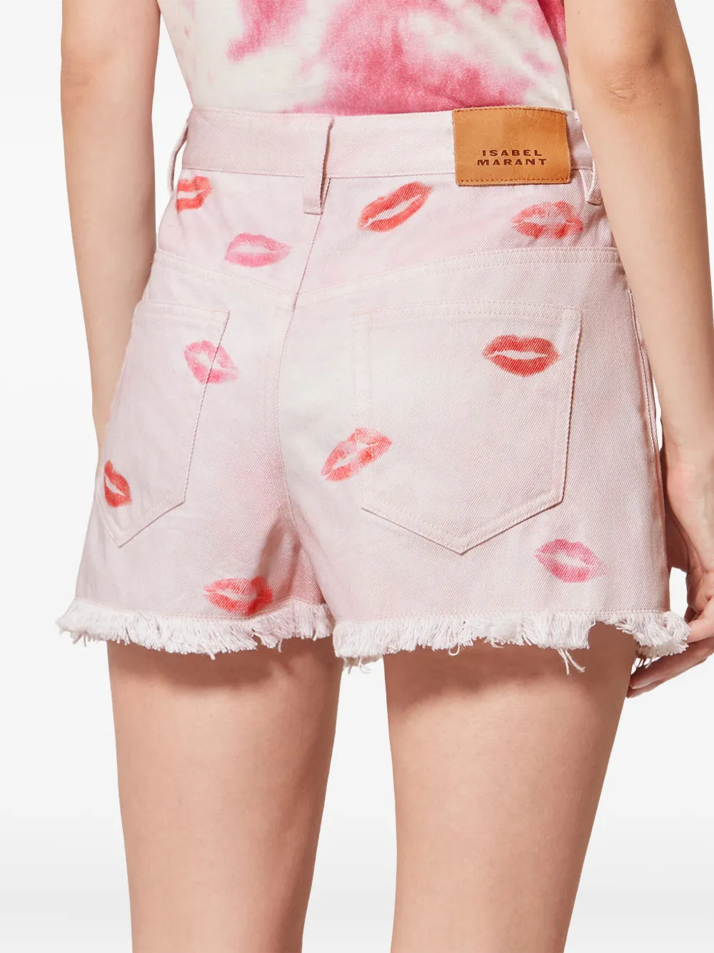  Marant étoile Lesia Fringed-hem Lips-print Shorts - Pink 