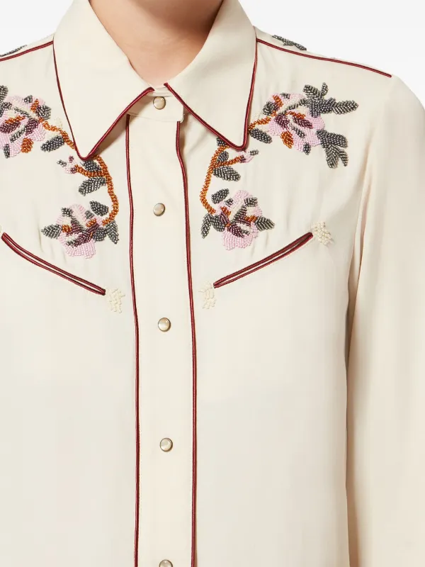 ISABEL MARANT YZEA Beaded Embroidered Shirt | Neutrals | FARFETCH